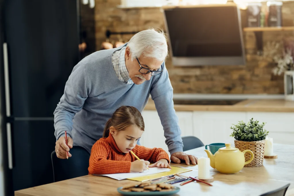 girl-grandfather-drawing